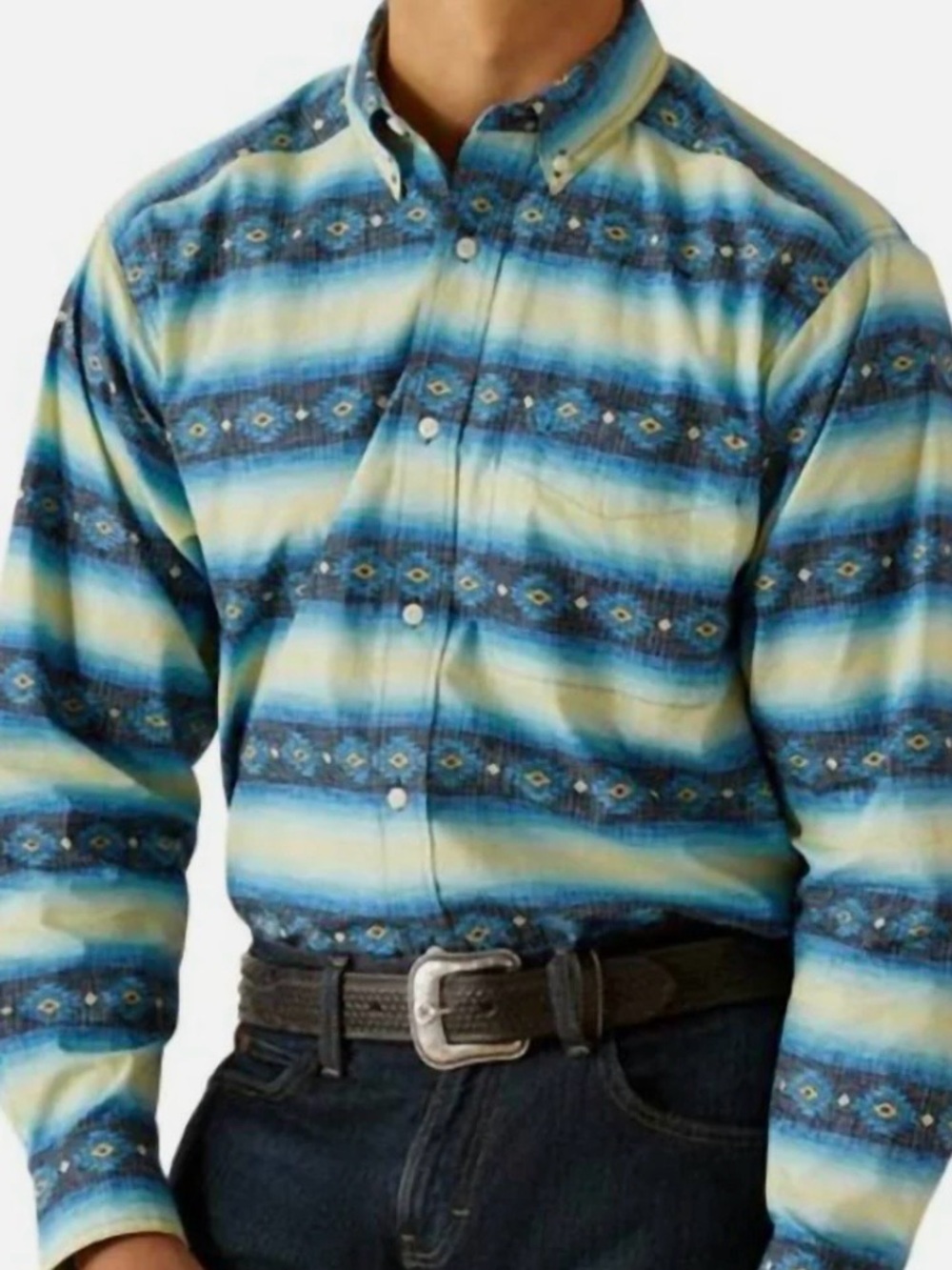 Men's Ariat Aztec Blue Striped Button-Down Shirt